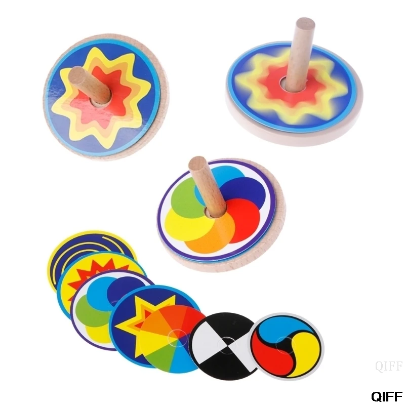 

Vintage Kids Toy Solid Wood Spinning Top Gyroscope Classic Game Paper Cover