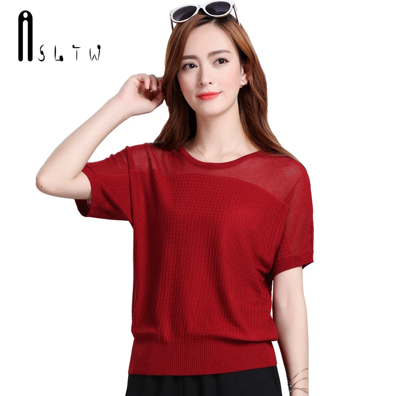 ASLTW, 5 цветов, женская летняя футболка,, новая мода, полые футболки с круглым вырезом для женщин, короткий рукав "летучая мышь", тонкие женские футболки