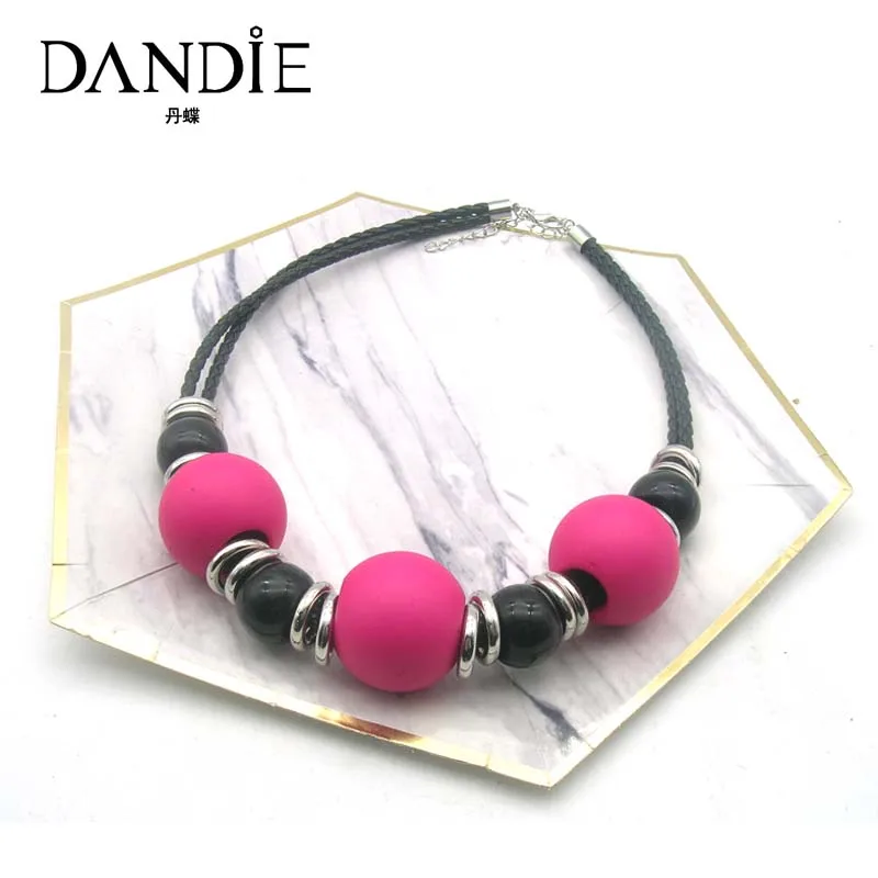 

Dandie Big Acrylic Bead Necklace, Leather Necklace, Choker Women Jewelry