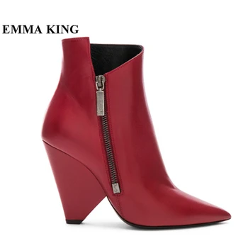 

2018 Fashion Spike Heels Red Ankle Boots Women Runway Design Design High Heels Dress Shoes Women Side Zipper Catwalk Short Boots