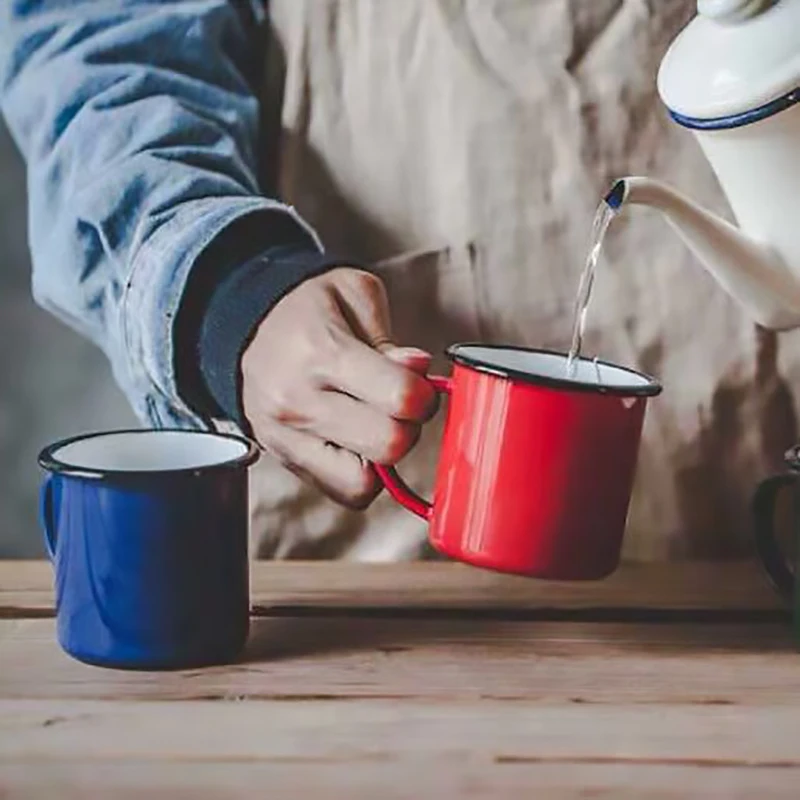 Кофейная чайная чашка ностальгическая креативная винтажная эмалированная посуда для напитков кофейные чашки чайная чашка с печатным покрытием живот молоко кружка для завтрака