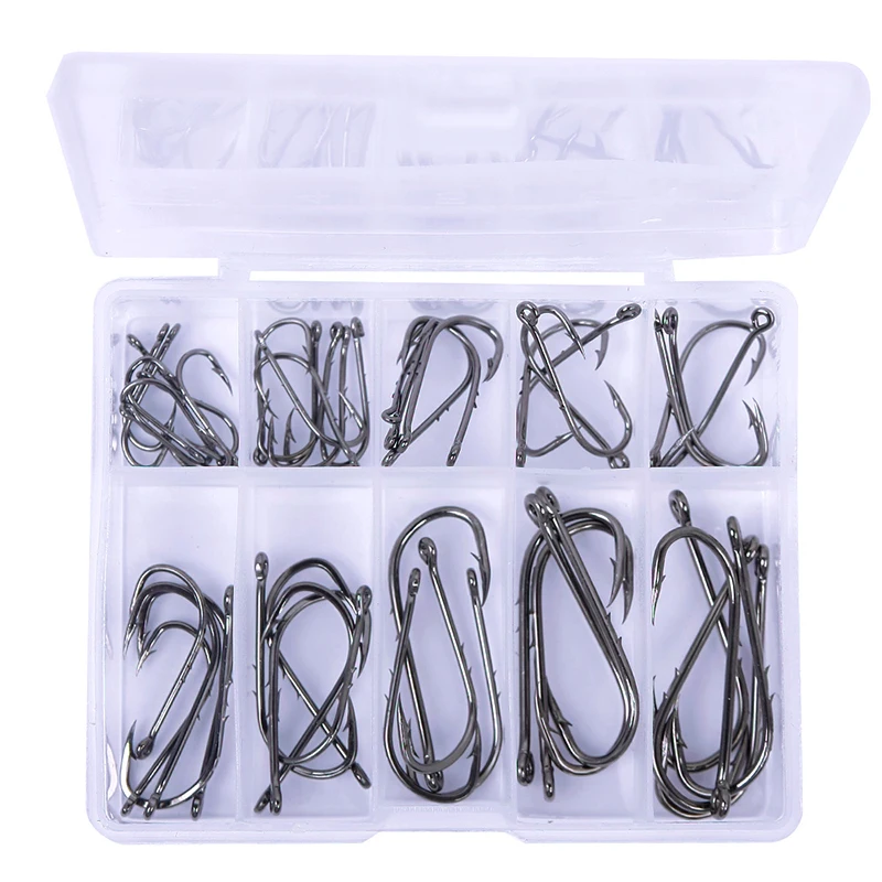 

Durable 50Pcs 10 Size Assorted Fishing Sharpened Hook Tackle Lure Bait Set #59298
