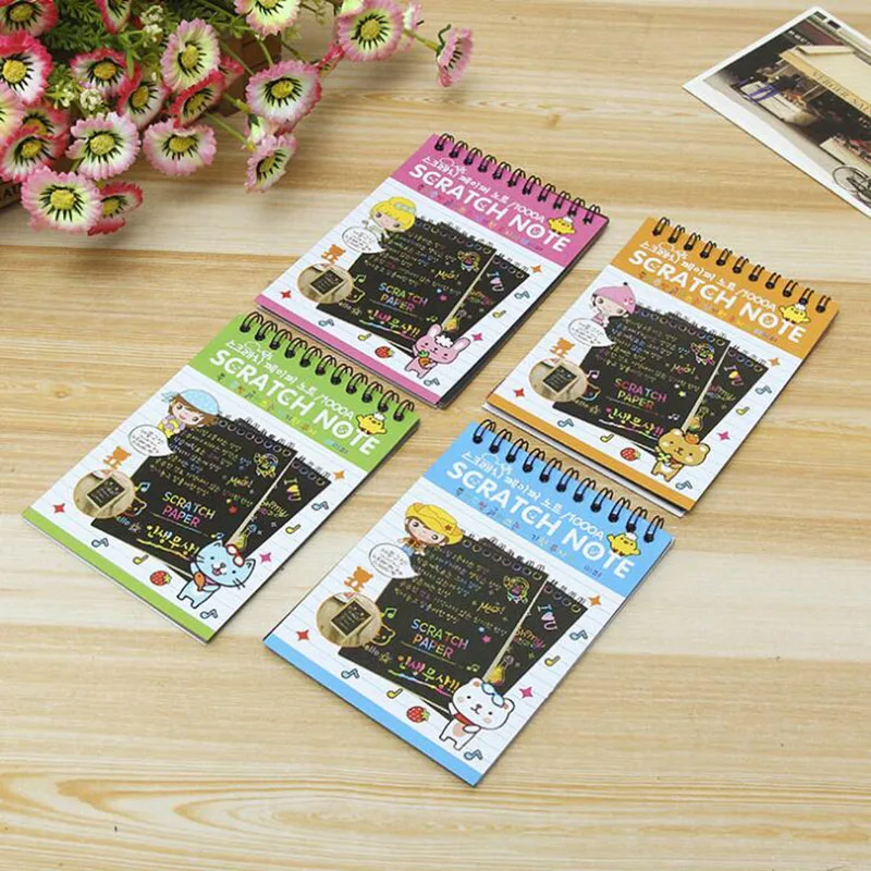 

1pc Magic Drawing Book Creative DIY Children'S Manual Puzzle Cartoon Stationery Colorful Scraping Painting To Give A Bamboo Pen