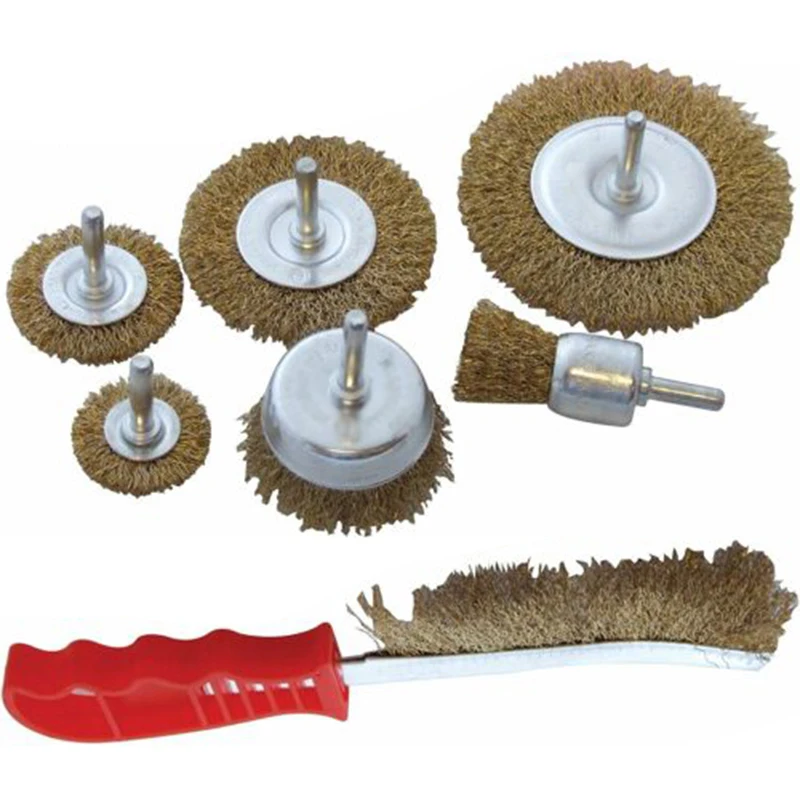 

7pcs/Set Drill Wire Wheel Cup Brush For Polishing Rust Brass + Steel Wire For Deburring Polishing Tool