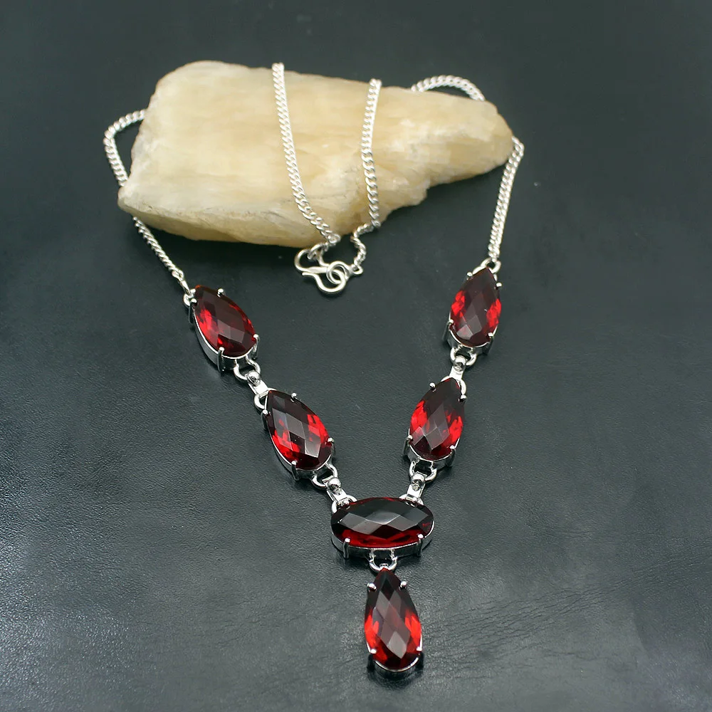 

Dazzling Sunny Blood Red Garnet 925 Sterling Silver Unique Pendant Necklace 18 inch TF773