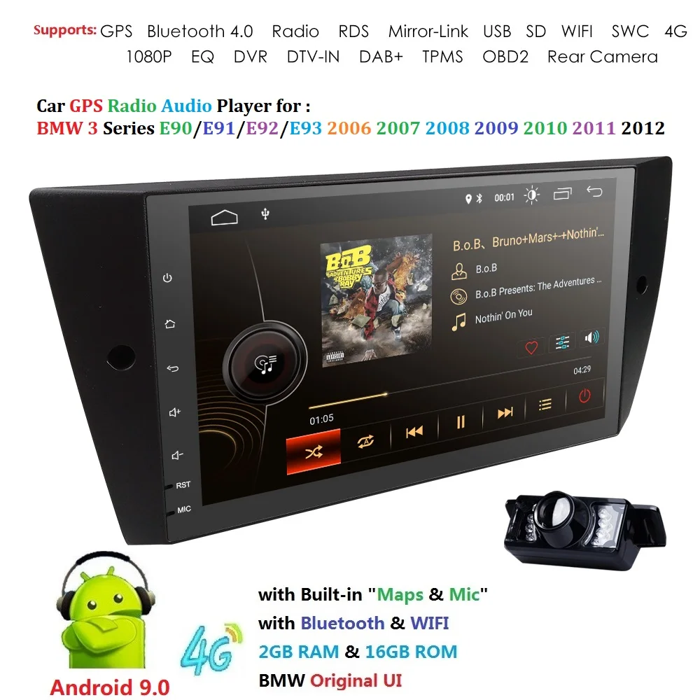 Perfect 1 Din Android 9.0 QUAD core 9 Inch Car GPS stereo For BMW E90 E91 E92 E93 2006-2012 EQ SWC 1080P OBD2 TPMS  DTV-IN Free Camera 1