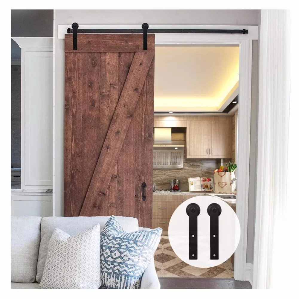 

(Ship from US) LWZH 11.5FT(351cm) Sliding Barn Door Hardware Black I-Shaped Rollers for Single Door of door width 69"(175.26cm)
