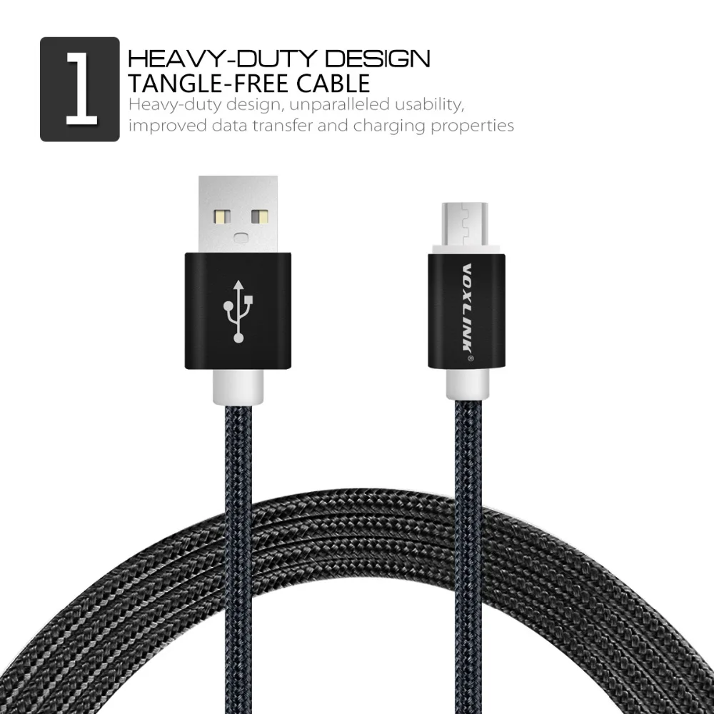 VOXLINK нейлоновый Плетеный Micro USB кабель 1 м/2 м/3 м Синхронизация данных зарядное