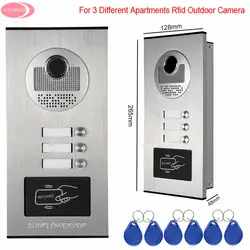 Видео глаза для двери для 3 квартиры доступа Управление RFID разблокировки внутренней видео домофона домофоны 3 Ключи Открытый CCD камера