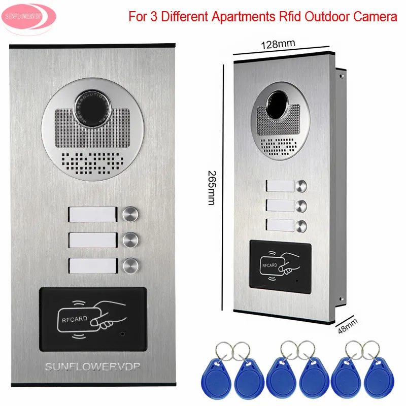 

Video Eyes For The Door For 3 Apartments Access Control Rfid Unlock Intercom video DoorPhone Intercoms 3 Keys Outdoor CCD Camera
