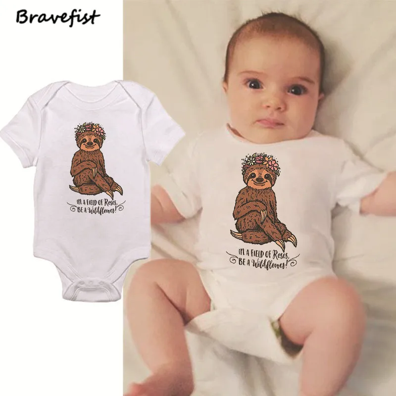 Sloth Hanging On Tree Branch Newborn Kids Long Sleeve Bodysuit Jumpsuit