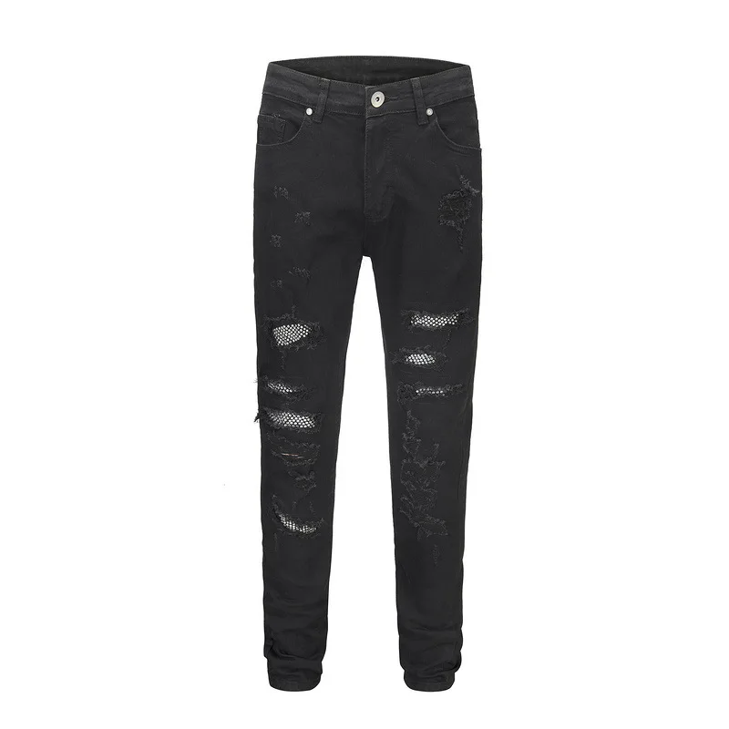 Men's Jeans Kanye West Fear of God Hip Hop Denim Hole Paste crystal Jeans Men Streetwear Casual Jogger Full Length Pencil Pants