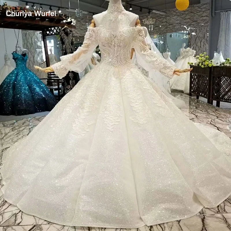 

LS214711 sweetheart shiny wedding dress with beads off shoulder ivory bridal wedding dressing gown long train 2018 latest design