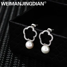

WEIMANJINGDIAN New Arrival Plum Blossom Flower Cubic Zirconia CZ Crystal and Shell Pearl Drop Earrings for Women