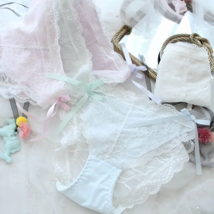 Japanese bow girl white gauze lace underwear string thong women