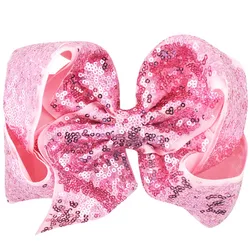 Vibrant 8 - Inch Rainbow Sequin Hair Bow with Alligator Clip - Sparkling Hair Accessory (08 Baby Pink)