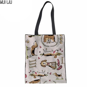 

Girls Canvas Tote Bag Handmade 12-ounce Pure Cotton Shopping School Books Trip Bag Beagle Printing Women Shoulder Bag