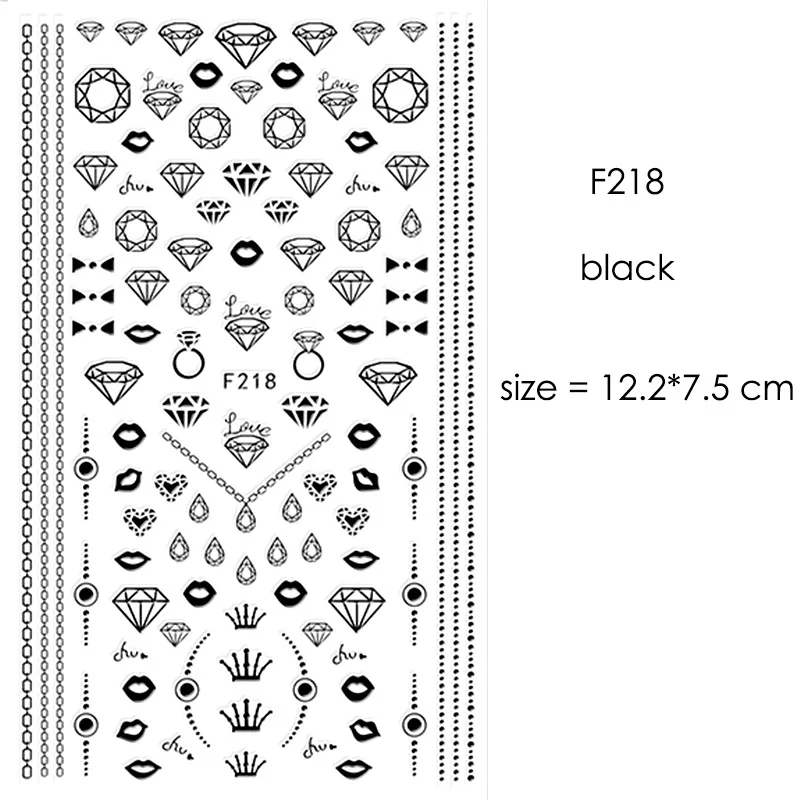 F212-F218 наклейки для ногтей серии s F 12*7,5 см белый черный золотой серебряный узор самоклеющиеся наклейки для украшения ногтей - Цвет: F218 Black