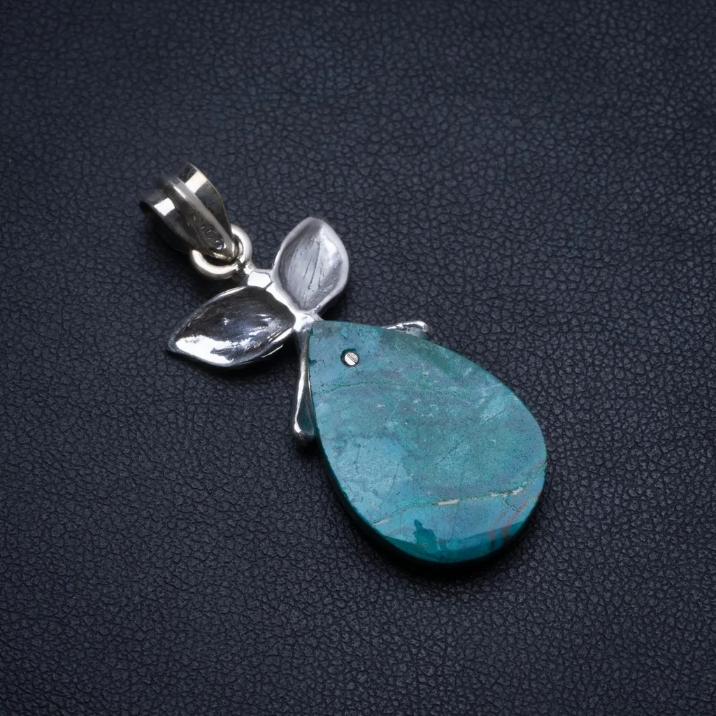 

Natural Chrysocolla Handmade Mexican 925 Sterling Silver Pendant 1 1/2" T2596