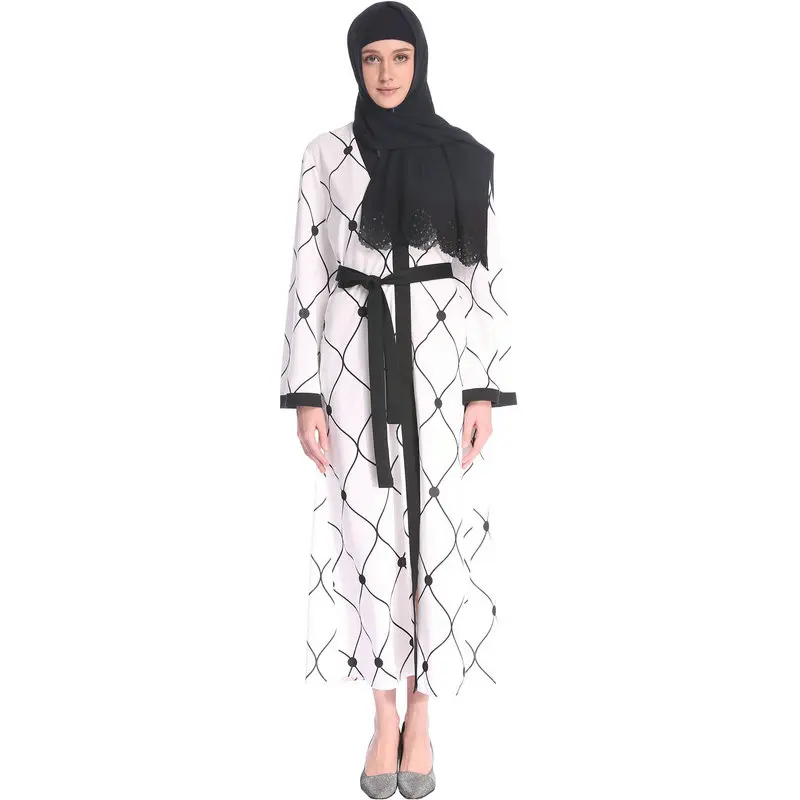 Babalet Womens Elegant Modest Muslim Islamic Dubai Jilbab Abaya Long Sleeve Open Front Print Long Maxi