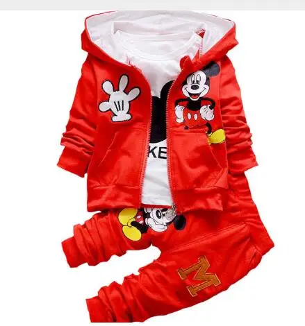 Брендовый комплект одежды для маленьких мальчиков, детский спортивный костюм для девочек с рисунком Минни и Микки осенние комплекты из 3 предметов пальто с капюшоном для малышей