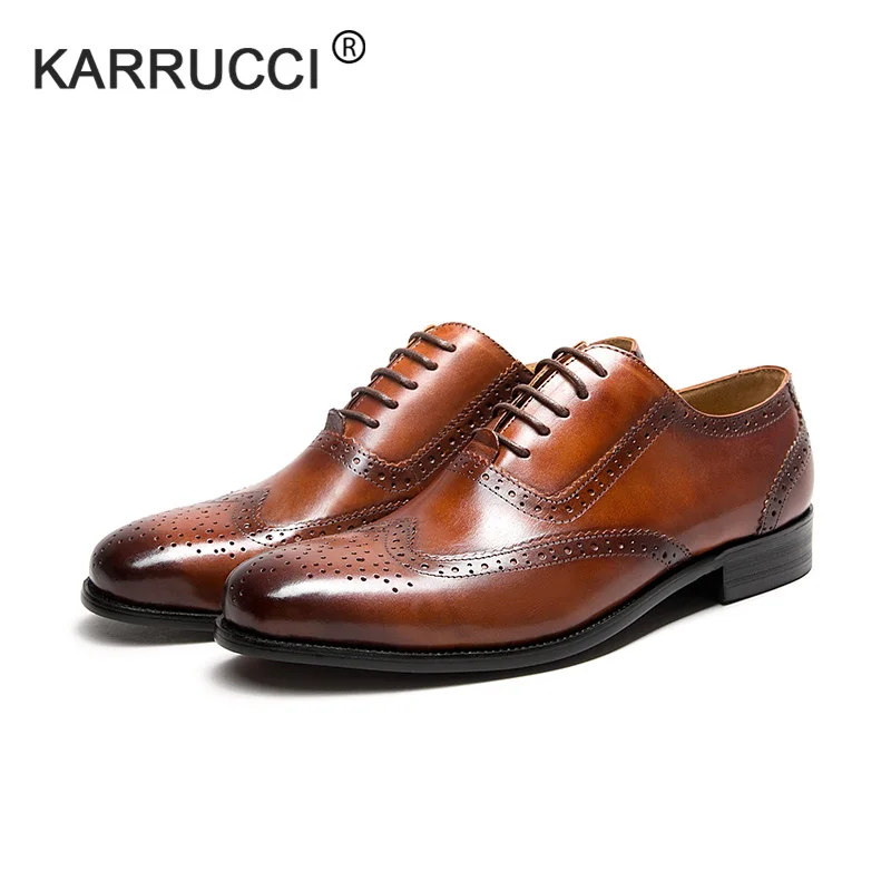KARRUCCI/мужские блестящие модельные туфли из натуральной кожи Обувь на шнуровке с