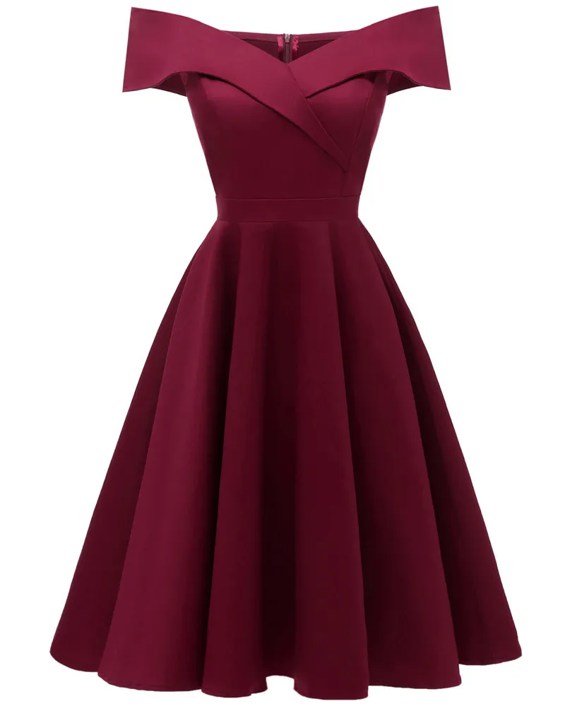 LSYCDS, сексуальное винтажное платье с открытыми плечами, с вырезом лодочкой, без рукавов, хлопок, эластичное, а-силуэт, для девушек, тонкое, для вечеринок, женское летнее платье - Цвет: Wine red