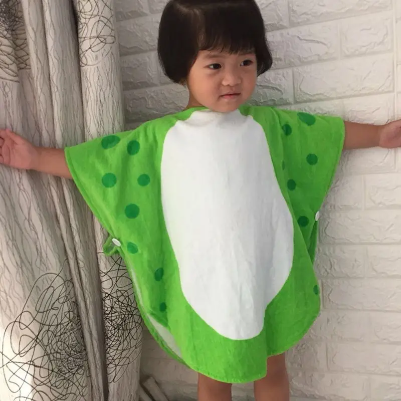 Children Bath Towel Robe Kids Hooded Beach Swimming Poncho Dinosaur Pattern(Green+White 55 Cm x 110 Cm