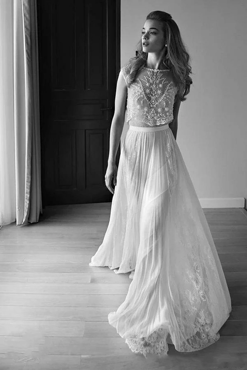 Compare Prices On Two Piece Bridal Online Ping 2016 Lace Vintage Beach Wedding Bohemian Boho Plus Size Cap Sleeves Pearls Beaded Lihi Hod