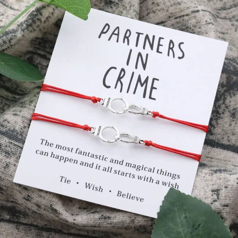 Партнеры в преступлении Wish браслеты наручники из сплава браслет ручной работы браслет дружбы набор лучший друг подарок пара браслетов - Окраска металла: Red