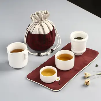

Ceramic Tea Set For Women Chinese Travel Kung Fu Tea Set Portable Porcelain Teapot White Tea Ceremony With Travel Bag