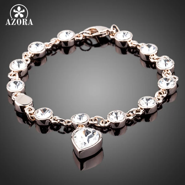 

AZORA Rose Gold Color Austrian Crystal Strand with Heart Crystal Pendant Bracelets TS0028