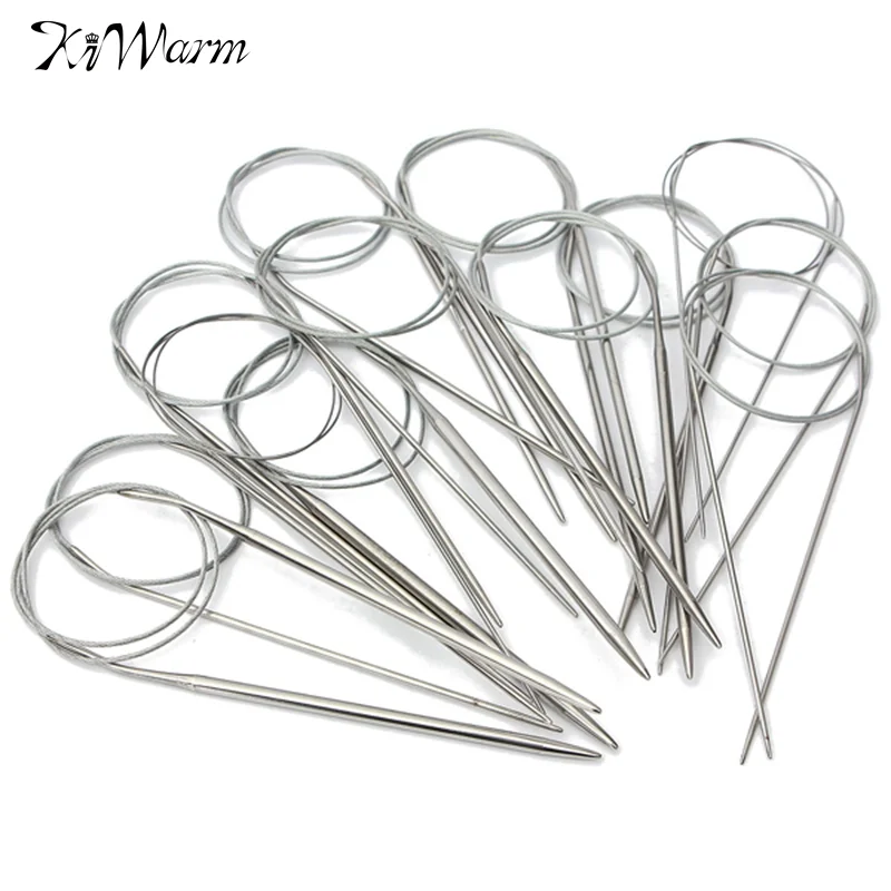 

KiWarm 13Pcs 13Sizes 1-5mm 65cm Stainless Steel Circular Knitting Needles Set Metal Needle Craft Weave Handmade Needlework Tool