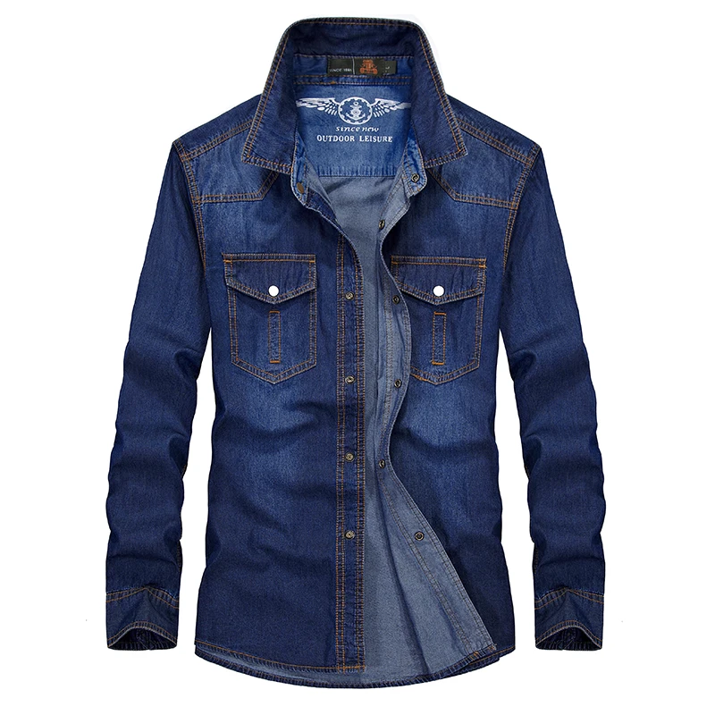 Achat AFS JEEP Plus Taille M 5XL Classique Chemise En Jean Hommes Marque Hommes Tops Poches Loisirs À Manches Longues Hommes de Jeans Chemises camisa masculina