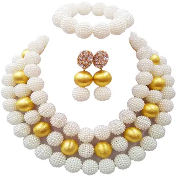 

Fashion White Simulated Pearl Necklace Nigerian Wedding African Beads Jewelry Set for Women 3ZJL17