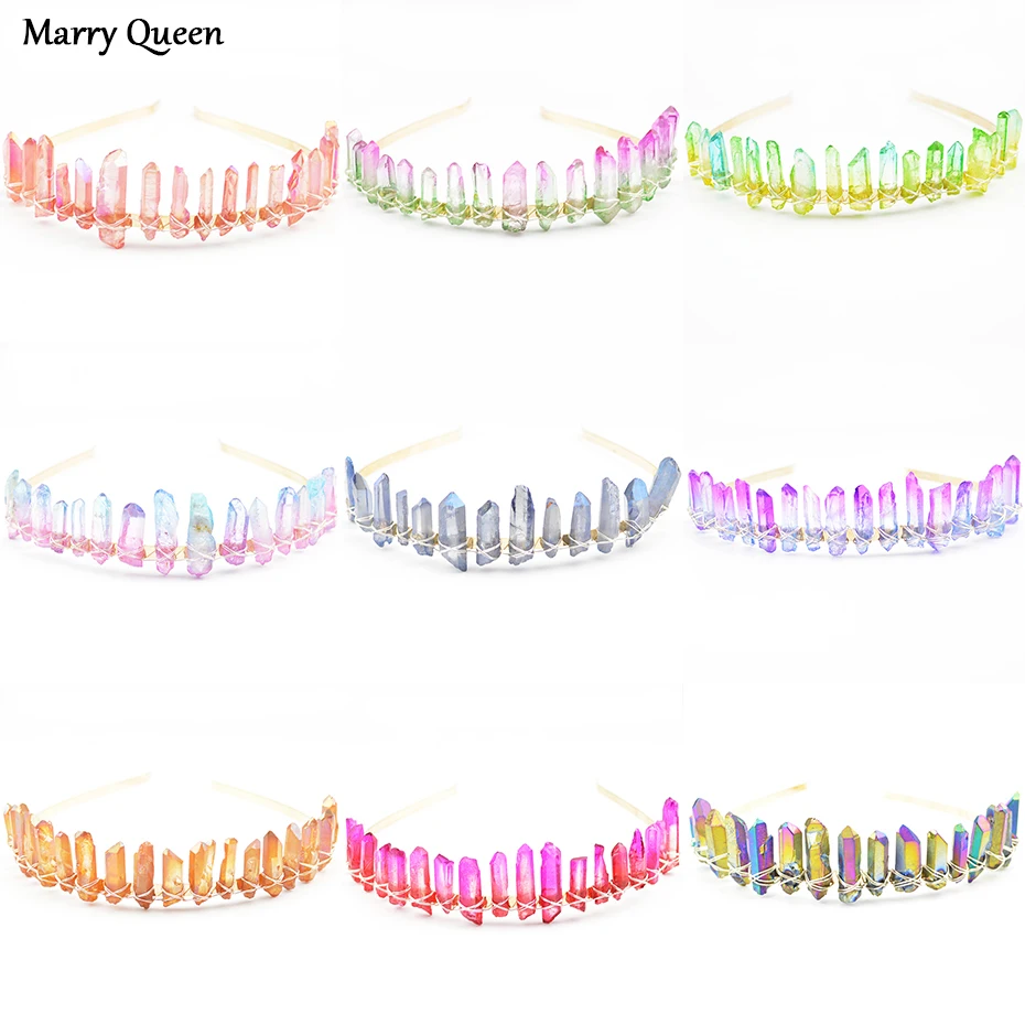 

2019 Creative New Multicolor Natural Stone Crown Fashion Women's Handmade Color Stone With Elegant Bridal Hair Accessories