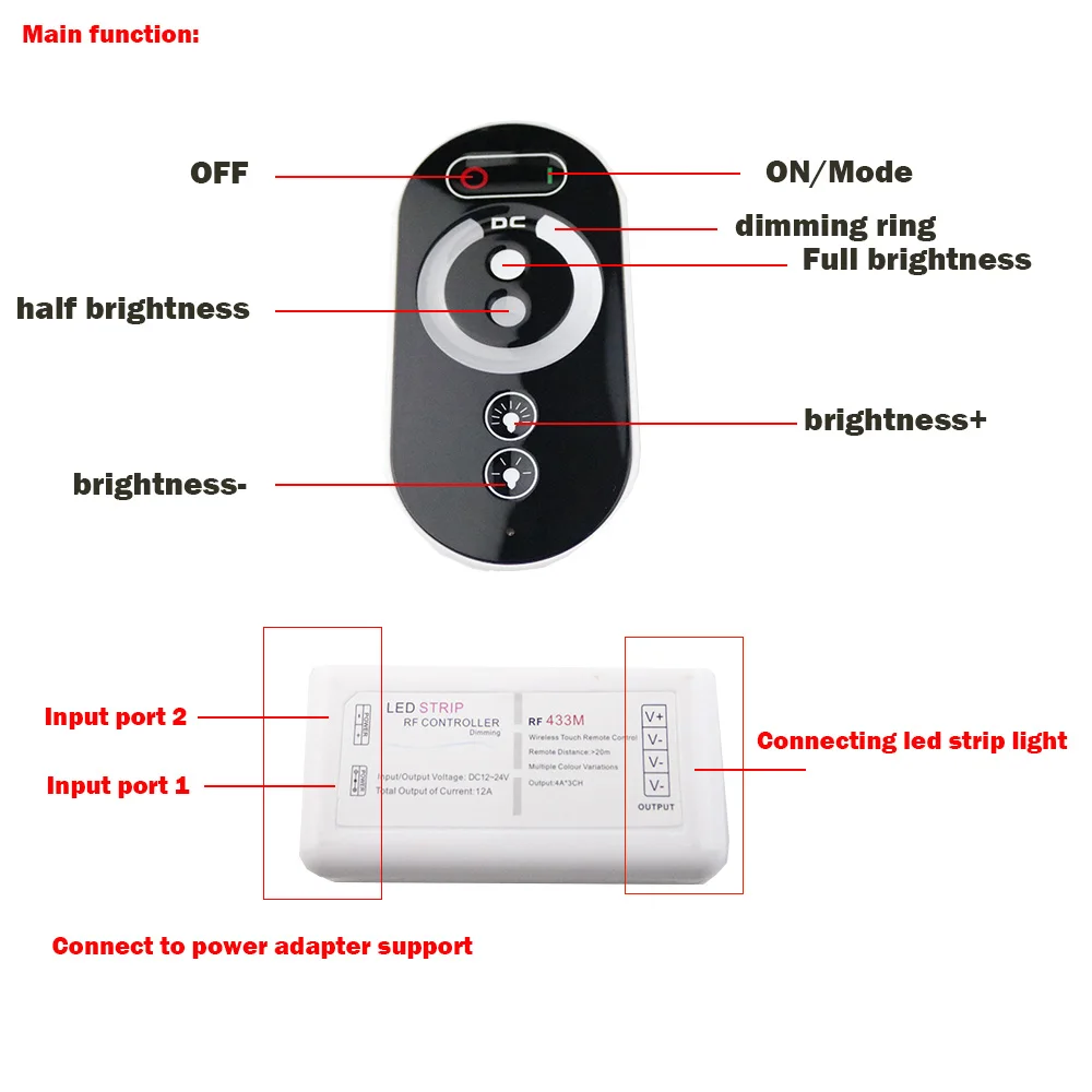 DC12-24V Светодиодная панель управления Затемнением RF беспроводной пульт дистанционного управления 4Ax3channel 12A для SMD 5050 2835 3528 Одиночная Светодиодная лента