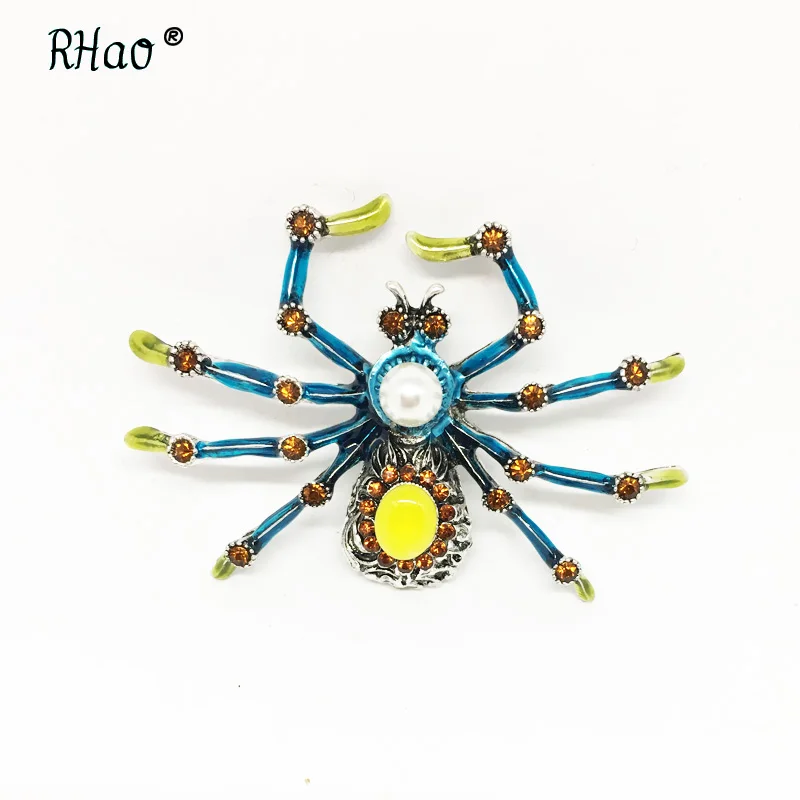 

Antique Big Yellow Crystal Pearl Spider Brooch Women's Rhinestone Animal Jewelry Party Brooches Pins Broach Accessories