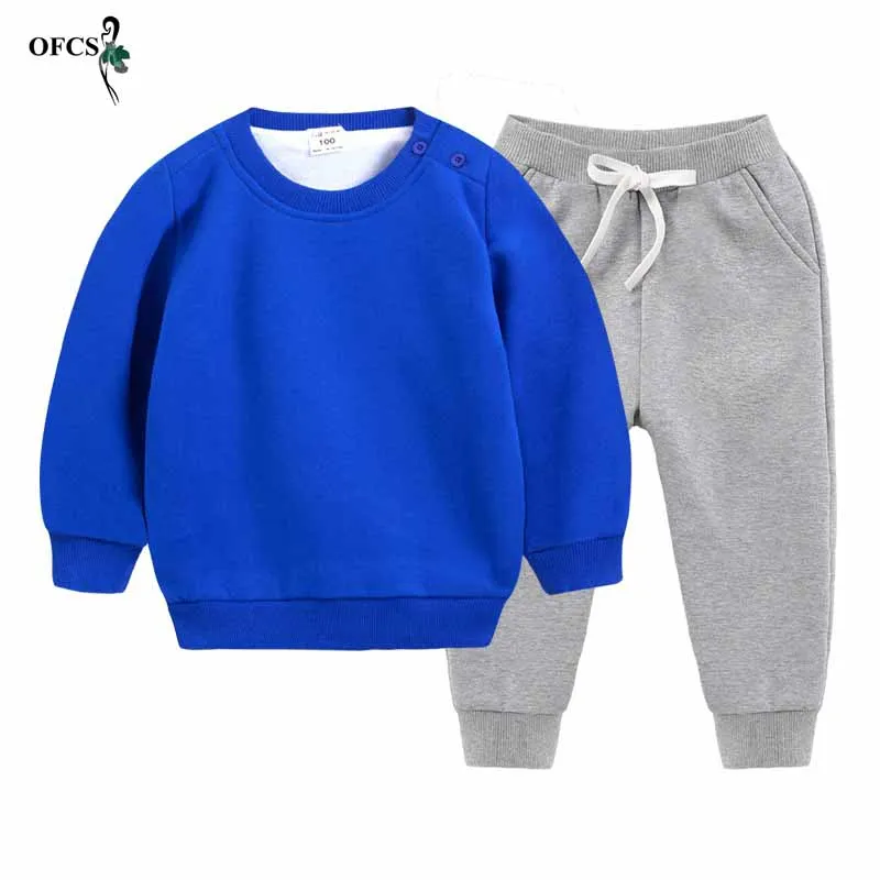 Детский свитер для мальчиков, комплект одежды, спортивные костюмы одежда для маленьких девочек зимний теплый костюм, пальто и брюки для детей, 2 предмета - Цвет: Blue