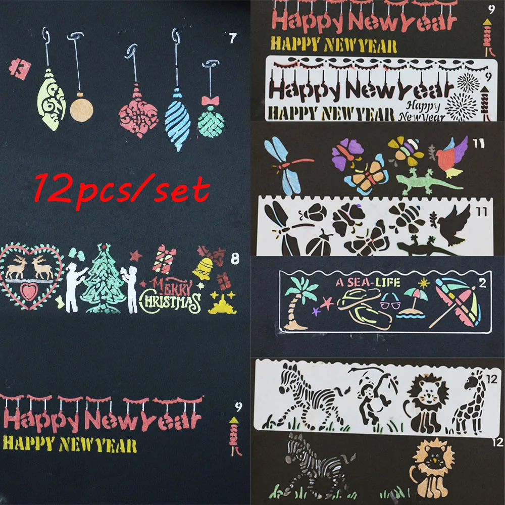 

12pcs/set DIY Craft Hollow Layering Stencils For Wall Painting Scrapbooking Stamping Stamp Album Decorative Embossing Paper Card
