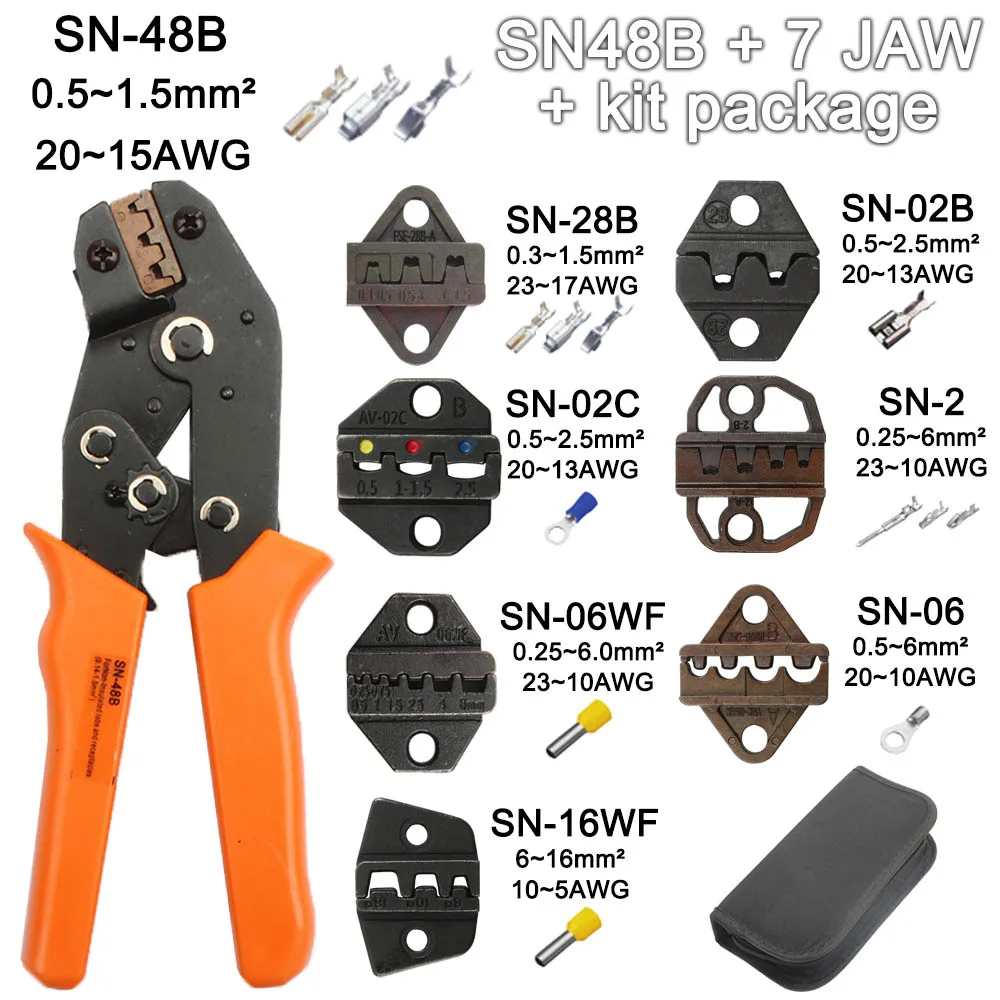 Обжимные плоскогубцы SN-48B 7 челюстей для 2,8 4,8 C3 XH2.54 3,96 2510 pulg/tube/insuated терминалы комплект сумка Электрический зажим фирменные инструменты