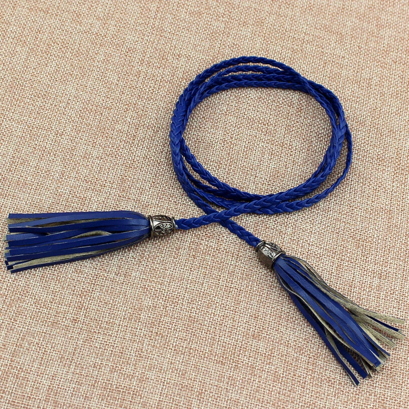 2018 New Women Braided PU Leather Tassel Belt Ladies Thin Waist Rope