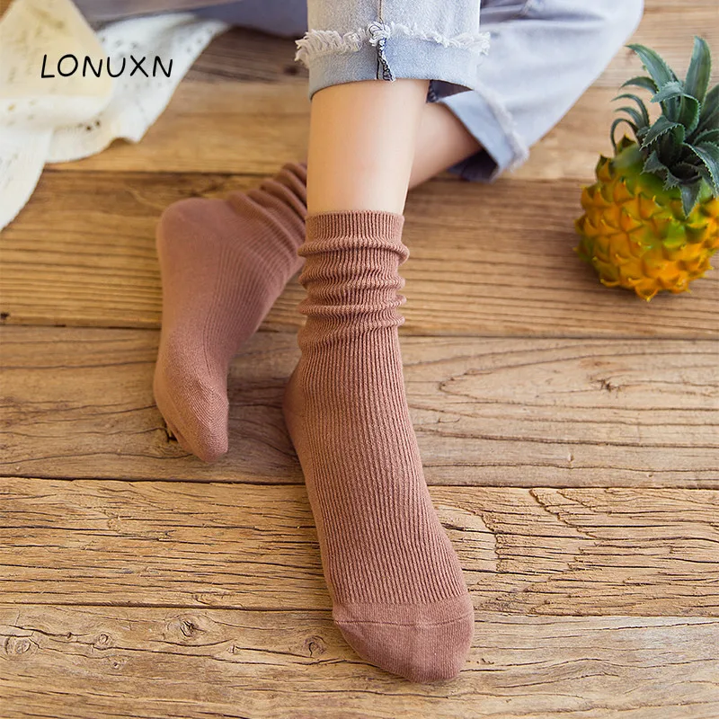 

1 pairs Women Girls thin Summer fall socks Student Retro Cotton Solid Color Korean Style Boots Socks Femme Trendy sock 10 Color