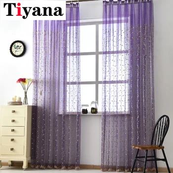 

Purple Cherry Tree Korean Embroidered Curtains Window Screens Luxury Embossed Living Room Curtain White Sheer Tulle P120D4
