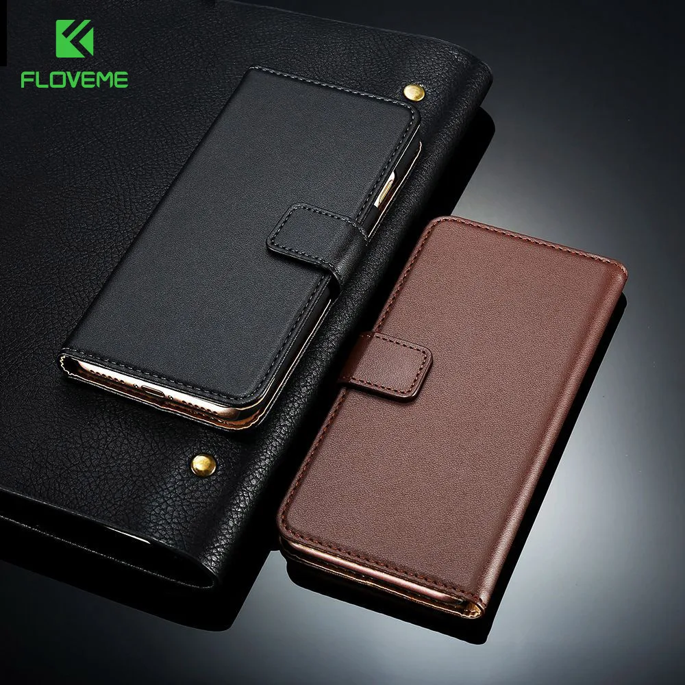 

FLOVEME Wallet Flip Case for iPhone 7 6 6S Plus Genuine Leather Retro Stand Elegant Bags Pouch Phone Cover for iphone 7 6 6S