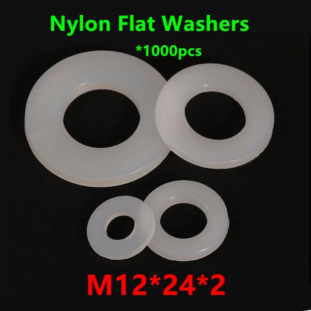 1000pcs M12(ID)*24(OD)*2mm White nylon flat washer M12 Plastic plain washers ring Gasket