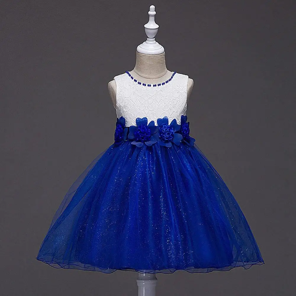 ANGELSBRIDEP/Платья с цветочным узором для девочек кружевное бальное платье без бретелек длиной до колена с цветочным рисунком, платья для первого причастия для девочек, пышные платья - Цвет: royal blue