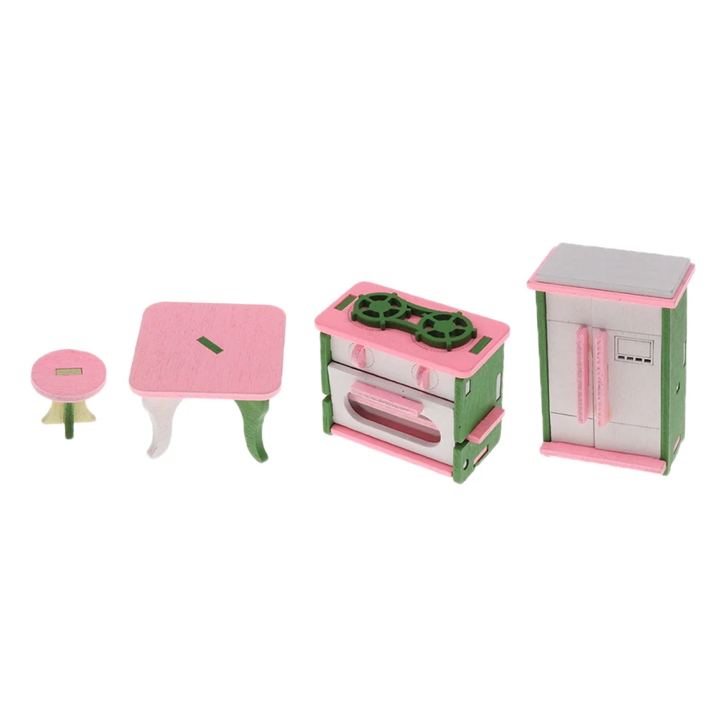 Doll House Baby Room Set Wooden Miniature Dollhouse Furniture Bathroom/Bedroom/Kitchen Room Accessories Set Kids Toys Gifts