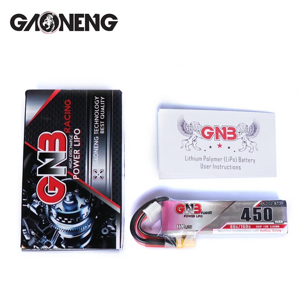 2 шт GaoNeng 450mAh 2S 7,6 V 80C/160C тонкий LiHV аккумулятор с разъемом XT30 для гоночного дрона iFlight CineBee Cine WOOP BetaFPV FPV