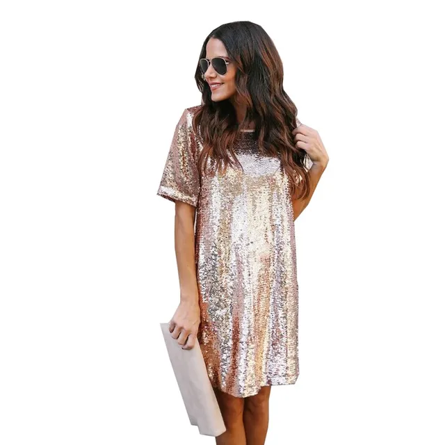 2018 Spring Rose Gold Dress Short Sleeve Summer Vestido Loose Black